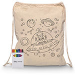 Squiggle Calico Drawstring Bag + Crayon set-Logo