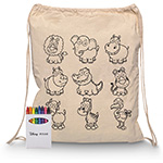 Squiggle Calico Drawstring Bag + Crayon set-Logo