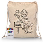 Squiggle Calico Drawstring Bag + Crayon set-Logo