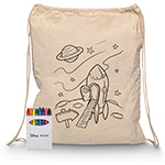 Squiggle Calico Drawstring Bag + Crayon set-Logo